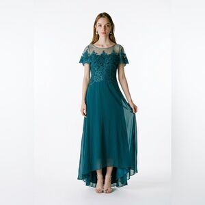 JJs House lace overlay chiffon gown